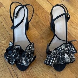 Loeffler Randall Black Ruffle Crystal Slingback Sandals